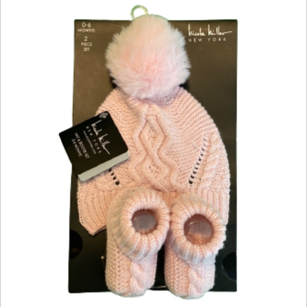 Nicole Miller Baby Pink Hat & Bootie 2 Piece Set